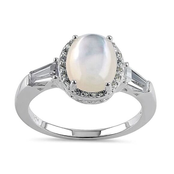 Sterling Silver Oval Mother of Pearl CZ Ring New - Picture 2 of 4